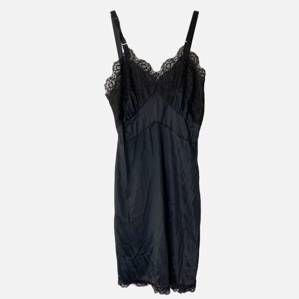 Charmode Full Nylon Slip Size 32 Black Lace Bust Adjustable vintage
